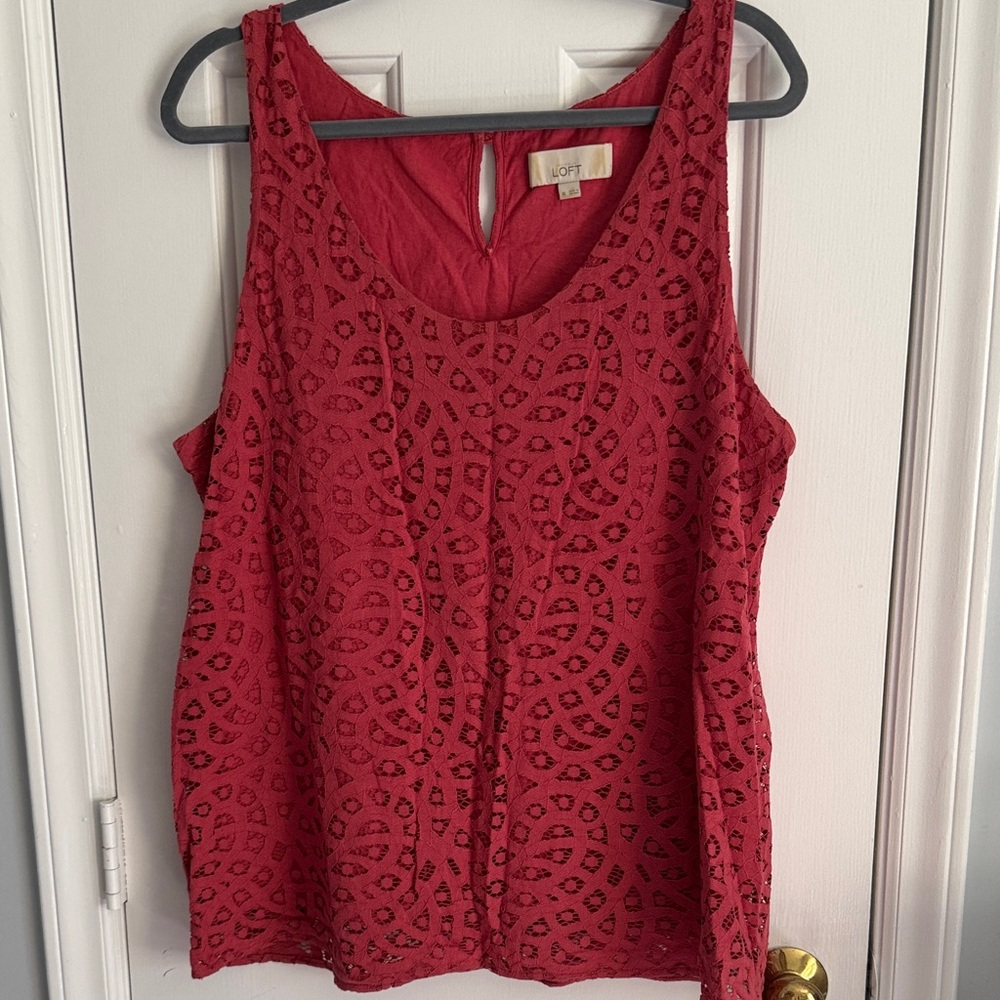 LOFT Red Lace Overlay Sleeveless Tank